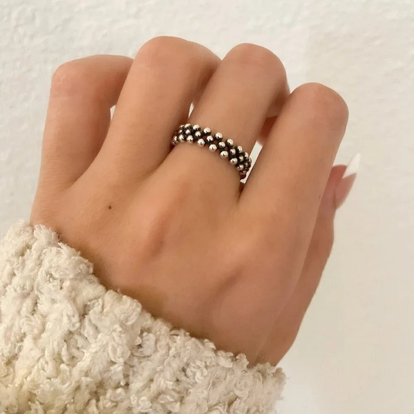 925 Sterling Silver Bead Ring Dainty Ring Band Thin Ring Stackable Ring Band - Picture 2 of 9